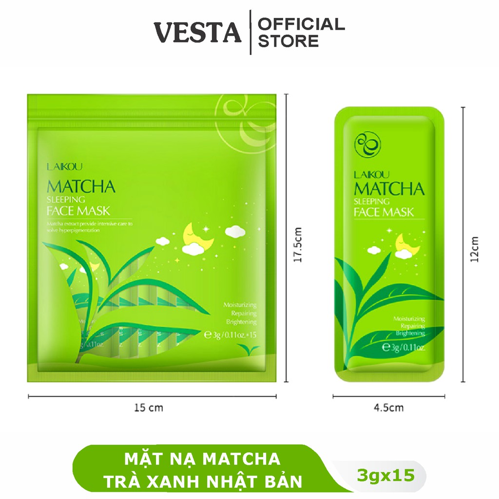 Mặt nạ ngủ matcha trà xanh - Túi 15 gói mask thạch dưỡng trắng laikou cấp ẩm sáng da