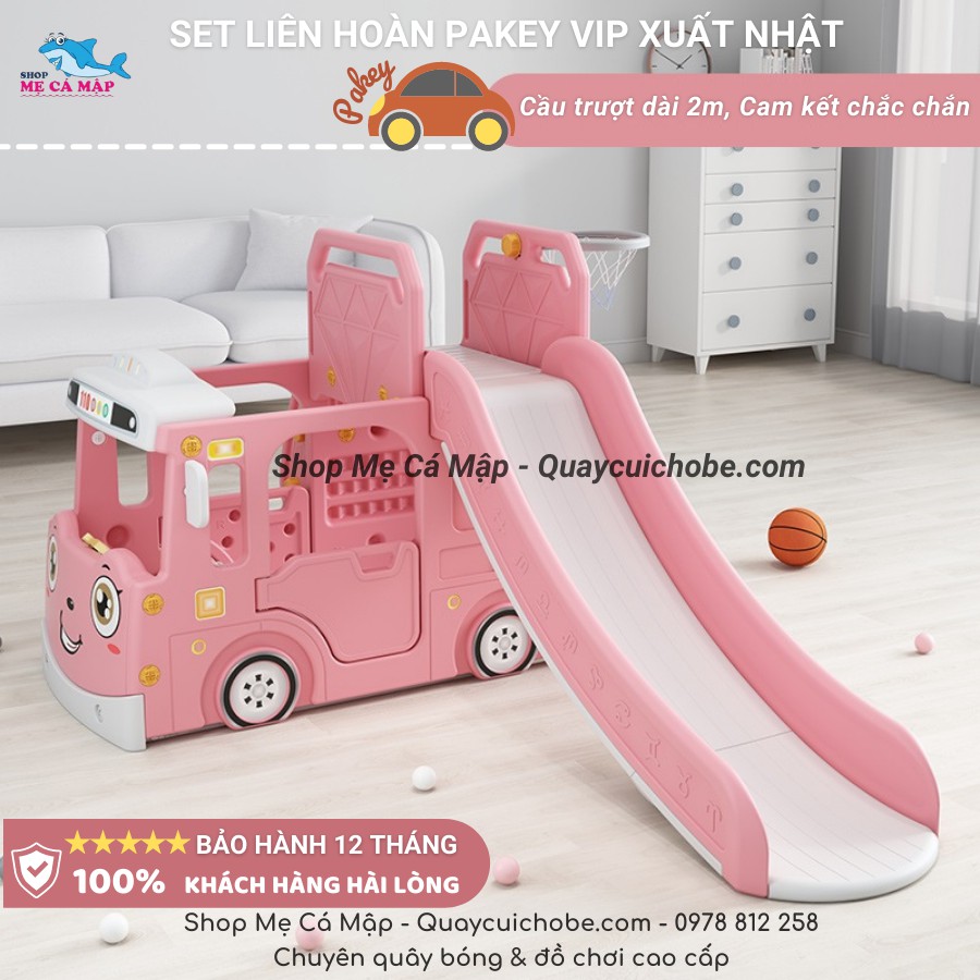 Cầu trượt Pakey Bus hàng siêu cấp rất dày và nặng, cầu trượt liên hoàn đẹp sẵn 3 màu