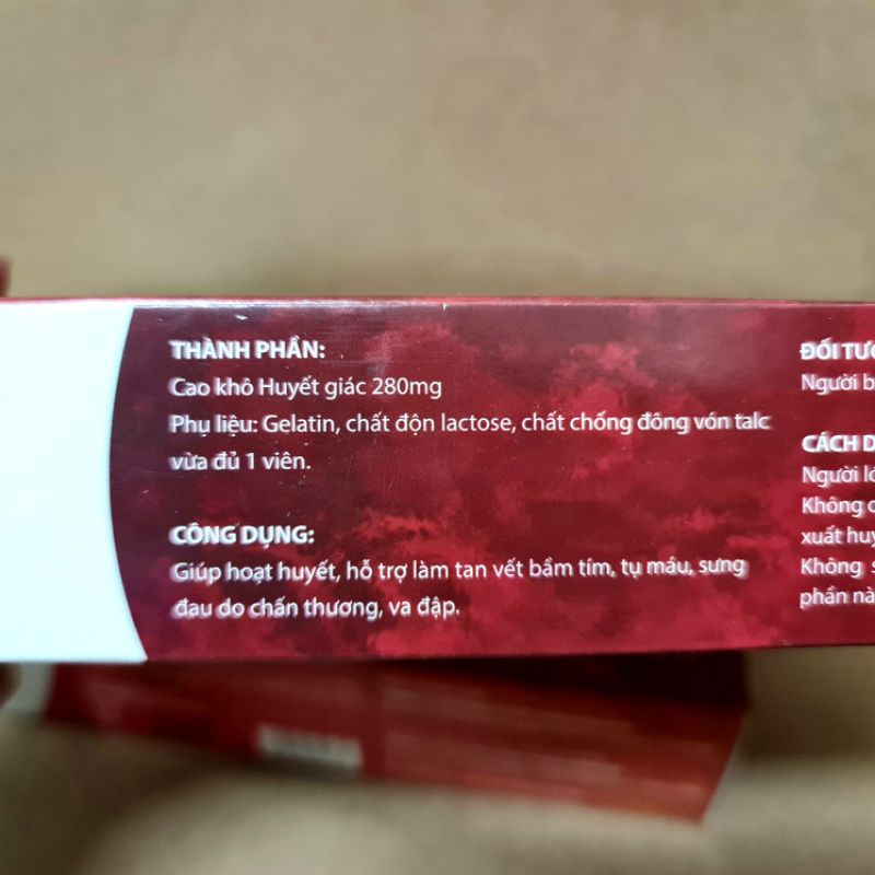 Viên uống Huyết giác giúp tan bầm tím, tiêu sưng, giảm đau, mau lành vết thương - Hộp 30 viên