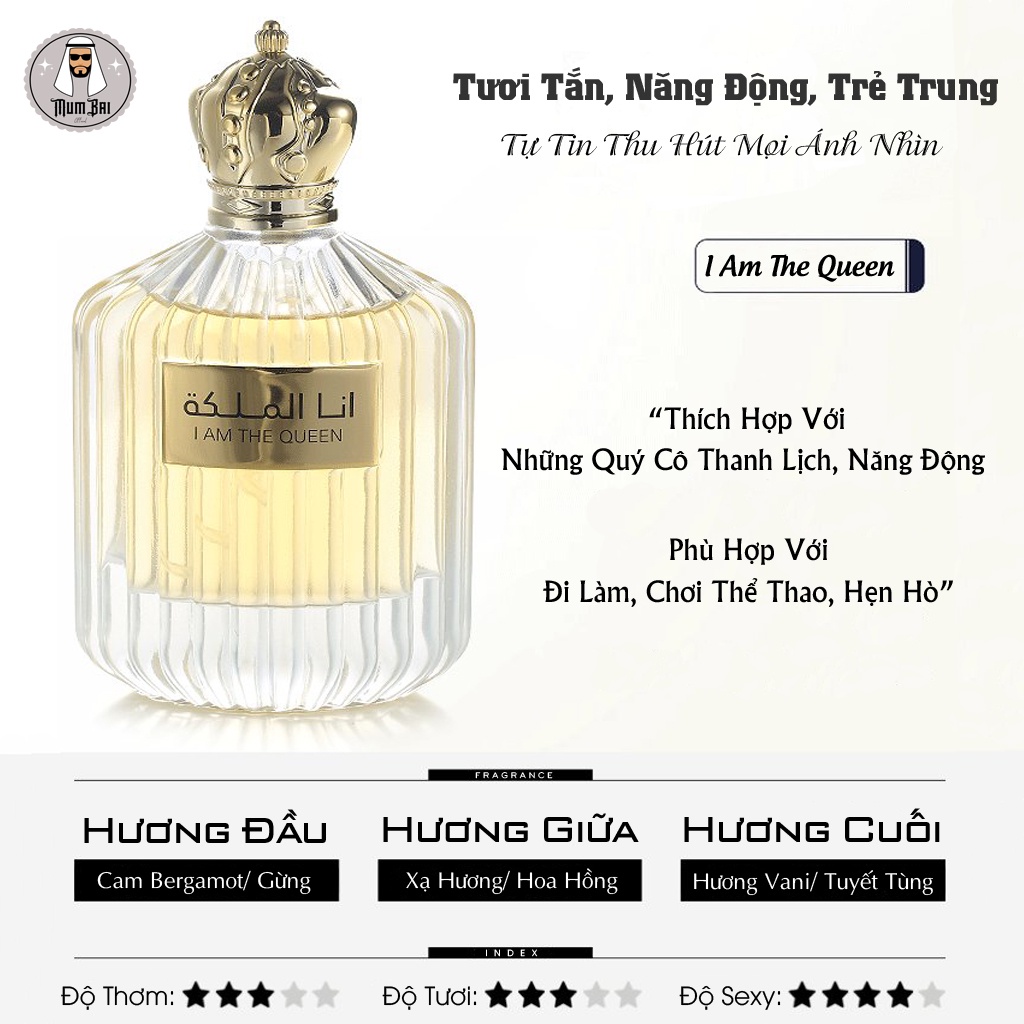 Nước hoa Dubai nữ chính hãng giá rẻ thơm lâu, Nước hoa I Am The Queen cao cấp -100ml, Lưu hương trên 8h