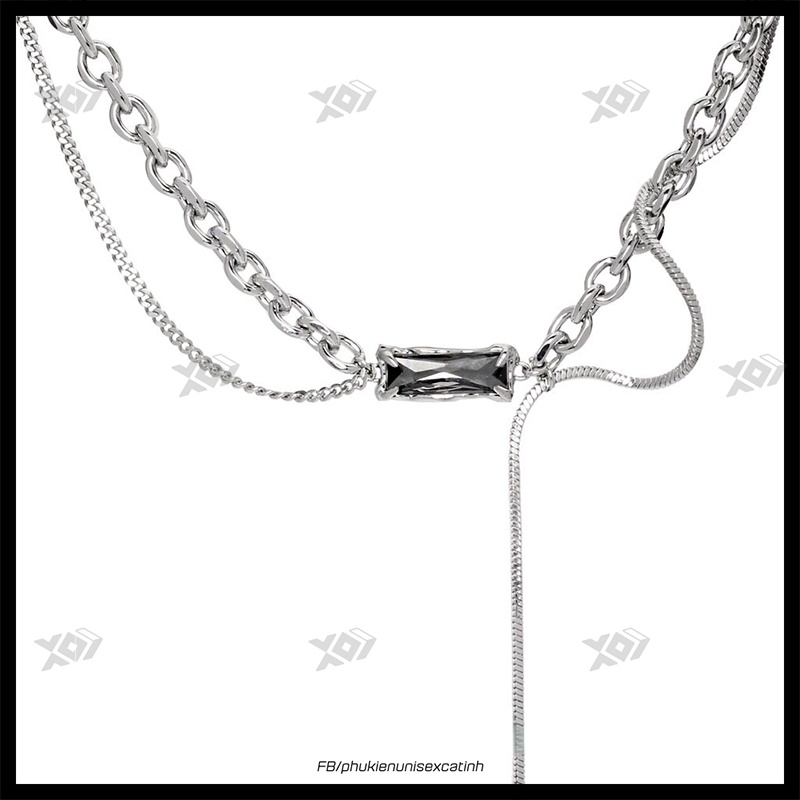 Vòng cổ Mặt Đính Đá Màu Đen Bằng Thép Titan Không Gỉ - Dây Chuyền Nam Nữ Thời Trang Phá Cách