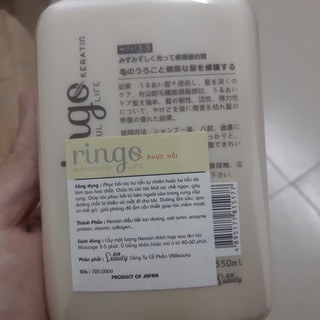 Hấp RINGO KERATIN Siêu Phục Hồi Tóc Nát 550ml