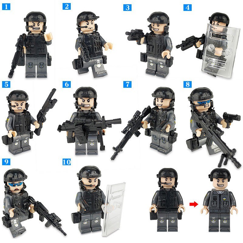 Bộ Lego lắp ráp xếp hình LÍNH SWAT CHỐNG KHỦNG BỐ bằng nhựa an toàn