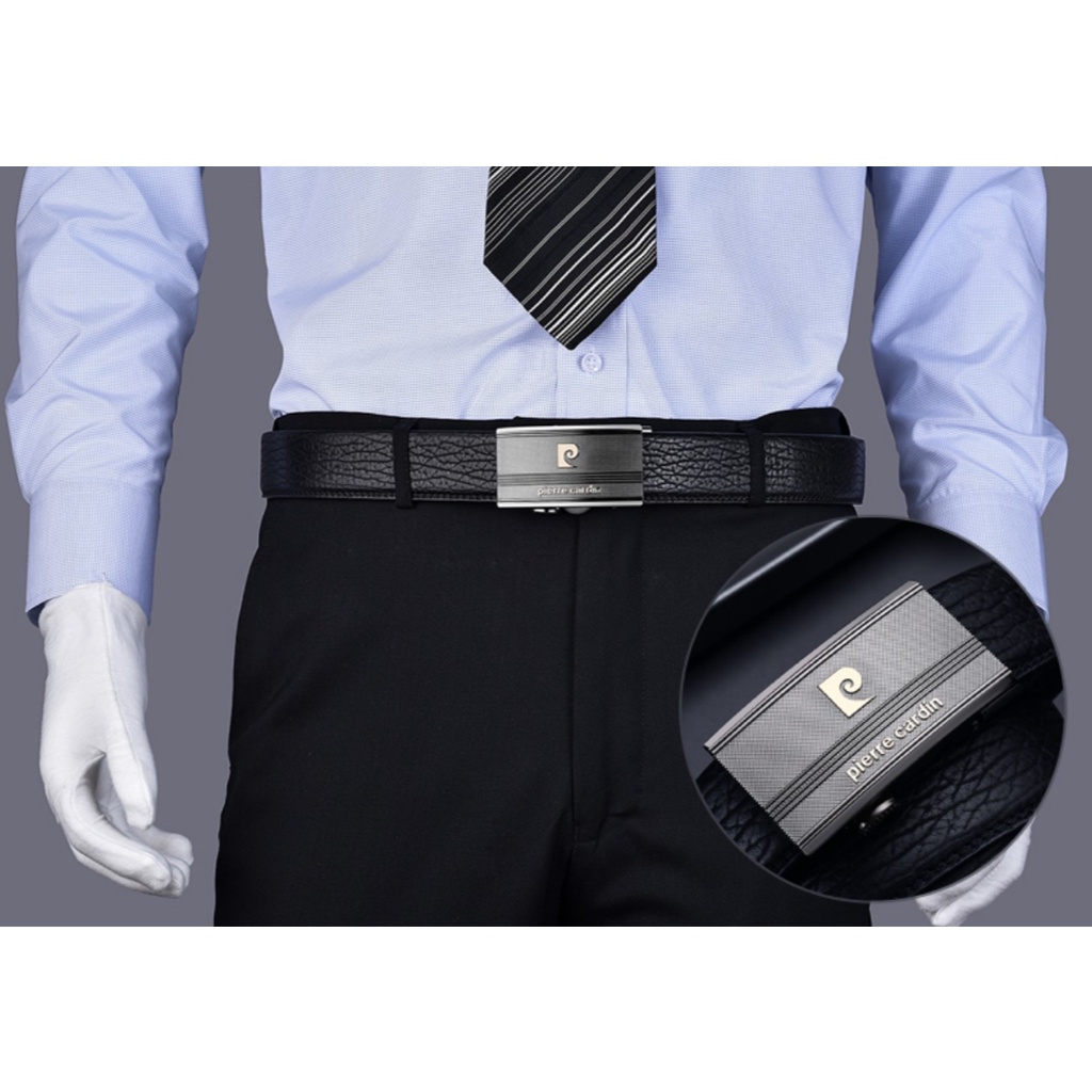 Thắt Lưng Nam Pierre Cardin Da Bò nguyên tấm Dây nịt Nam cao cấp khóa tự động Hợp Thời Trang sang trọng đẳng cấp