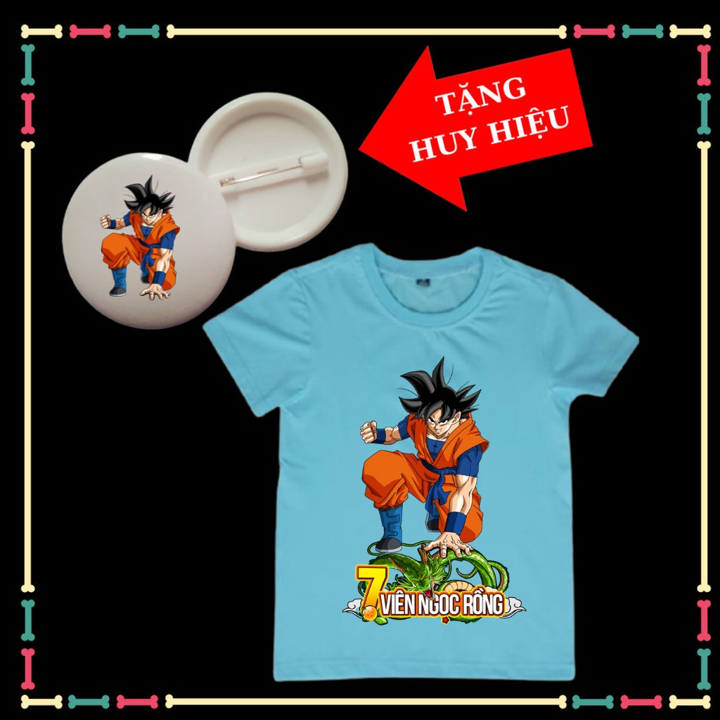 Áo thun bé trai cộc tay 7 viên ngọc rồng Songoku Dragon đại chiến, đủ màu sắc, kèm Huy hiệu Songoku