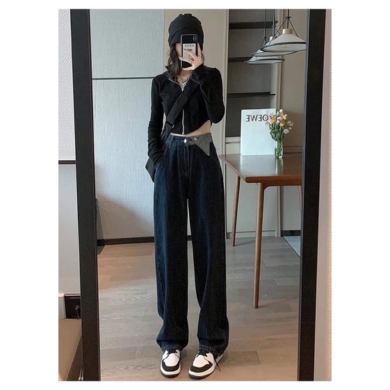 Quần jean ống rộng cạp túi KH097, quần bò ống rộng culottes kiểu dáng ulzzang cho nữ