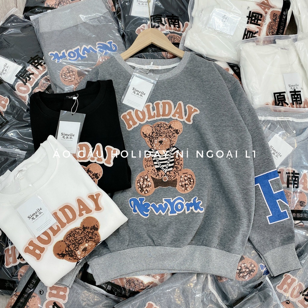 Áo sweater tay phồng, chất áo nỉ dày dặn Holliday Bear (A11) | BigBuy360 - bigbuy360.vn