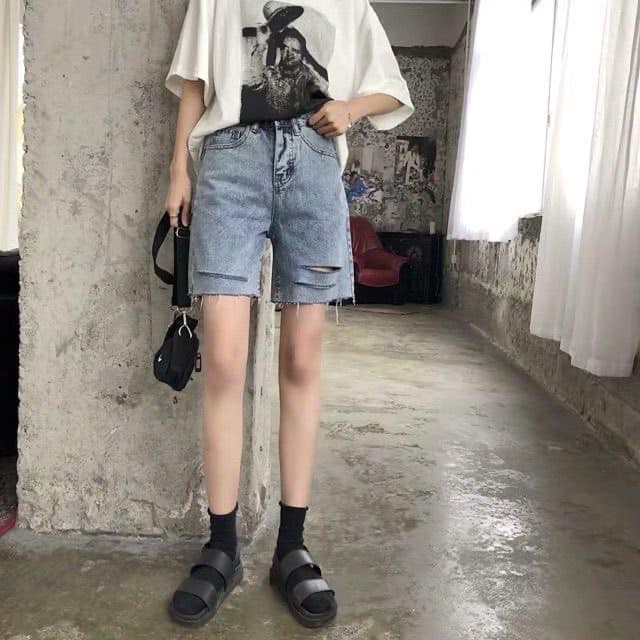 (RẺ VÔ ĐỊCH) QUẦN SHORT NỮ CHẤT JEAN RÁCH GỐI THỜI TRANG CAO CẤP 1989