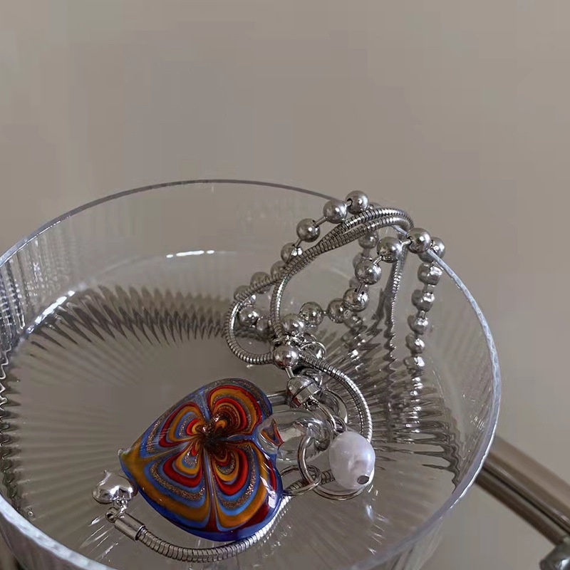 Vòng cổ Mặt Kính Ngọc Trai Hình Trái Tim Phong Cách hip hop Hàn Quốc Cổ Điển