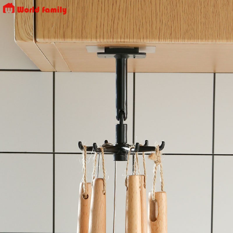 Móc Dán Tường 6 Chấu Có Thể Xoay 360, Móc Treo Đồ Nhà Bếp Nhà Tắm Tiện Lợi Đa Năng