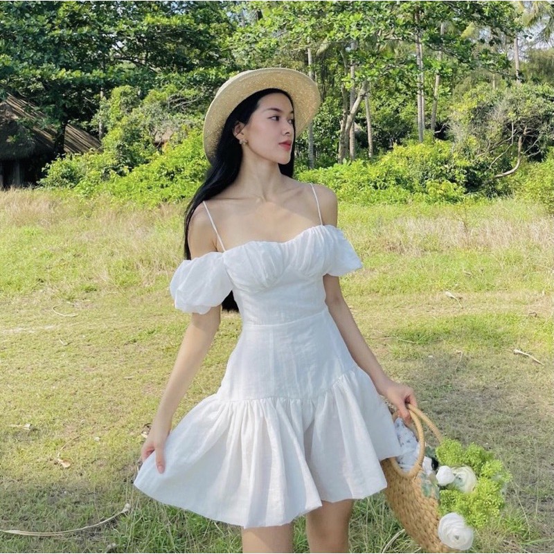Đầm trắng 2 dây rớt vai đuôi cá - M36