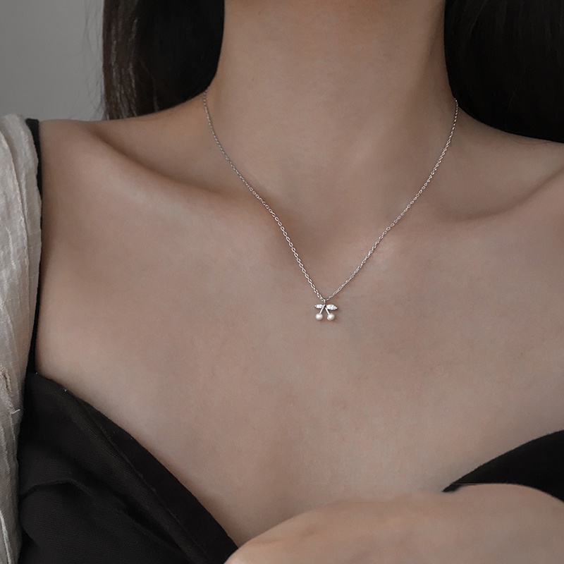 Vòng cổ Mặt Hình Trái Cherry Đính Ngọc Trai Phong Cách Hàn Quốc Lãng Mạn Cho Nữ