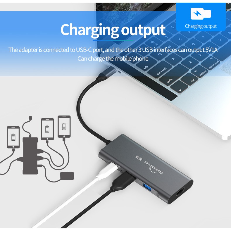 Hub Mở Rộng USB Type C 7IN1 Blueendless Chính Hãng HDMI 4K Thẻ Nhớ USB 3.0