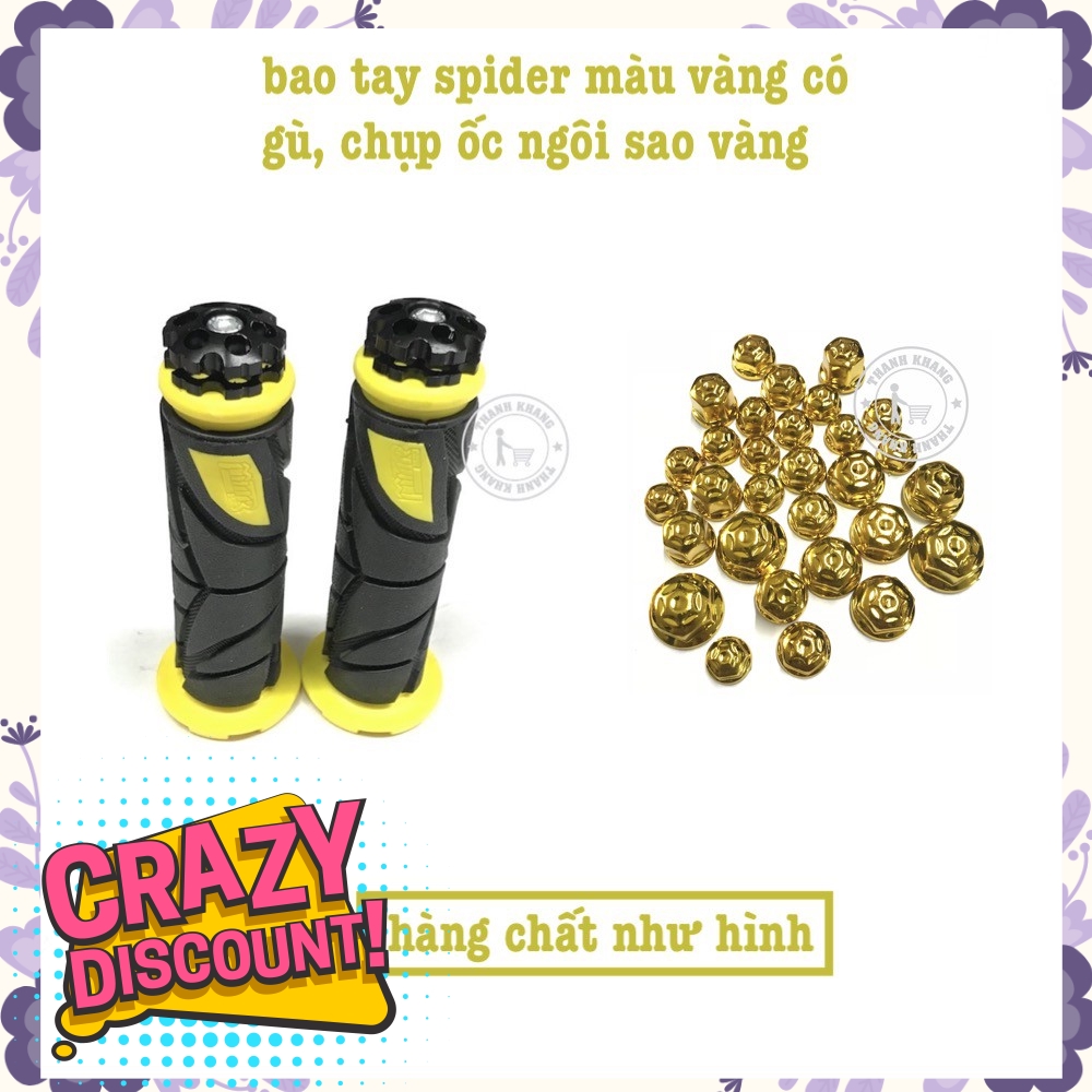 Combo bao tay spider màu vàng có gù và chụp ốc ngôi sao màu vàng thanh khang 006001380 006000560