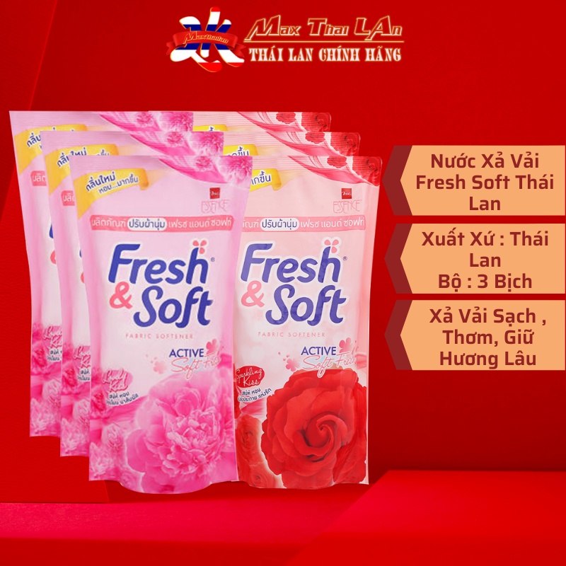 3 Bịch Nước xả vải Fresh &amp; Soft Thái Lan Túi 600ml