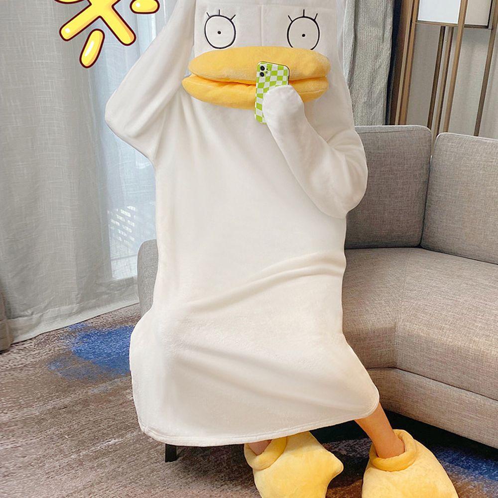 Bộ Đồ Ngủ Pijama 1 Món Bằng Vải Flannel Nhồi Bông Thiết Kế Ngộ Nghĩnh Cho Cặp Đô