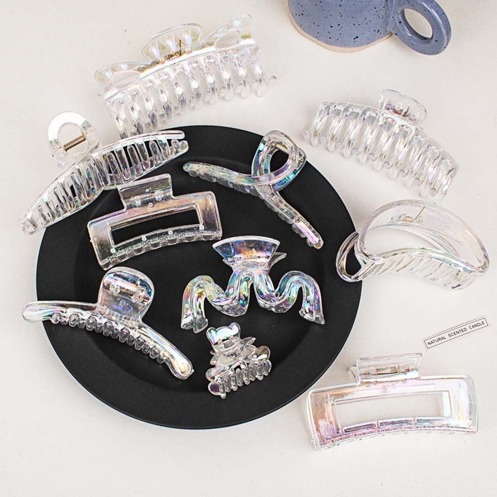 Kẹp tóc bằng nhựa acrylic trong suốt màu laser hình bướm chữ thập hình học độc đáo cho nữ