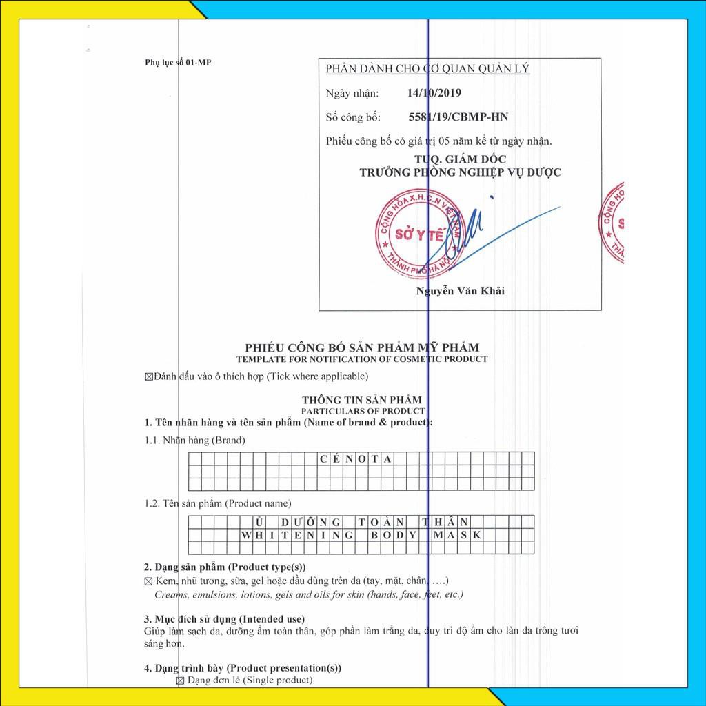 Ủ trắng thảo dược toàn thân Whitening body mask Cénota 220ml, dưỡng ẩm, mềm da, dưỡng da trắng hồng tự nhiên  - Mã C08 | BigBuy360 - bigbuy360.vn