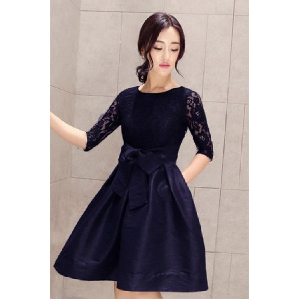 Đầm Xòe Phối Ren Thắt Nơ D268 | BigBuy360 - bigbuy360.vn