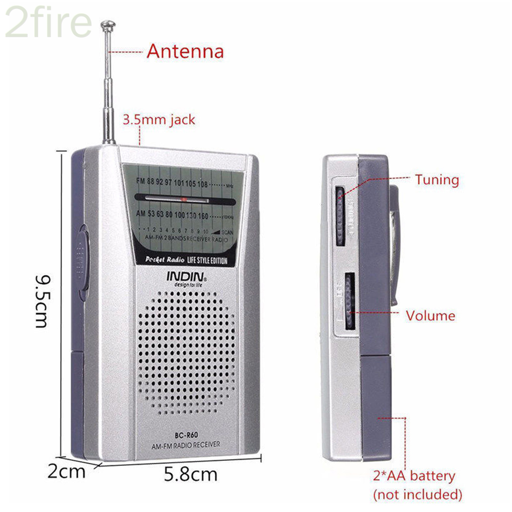 BC-R60 Pocket Radio Telescopic Antenna Mini Radio World Receiver with Speaker 3.5mm Earphone Jack