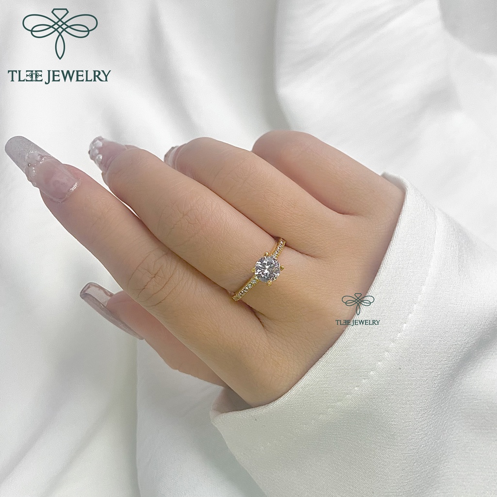 Nhẫn bạc nữ TLEE đá bốn chấu mạ vàng 14k nạm đá cao cấp TleeJewelry A0137