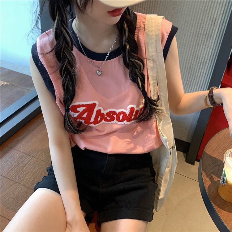 Áo Thun Mỏng Không Tay Dáng Rộng Thêu Chữ Thời Trang Mùa Hè Hàng Mới Dành Cho Nữ 2022