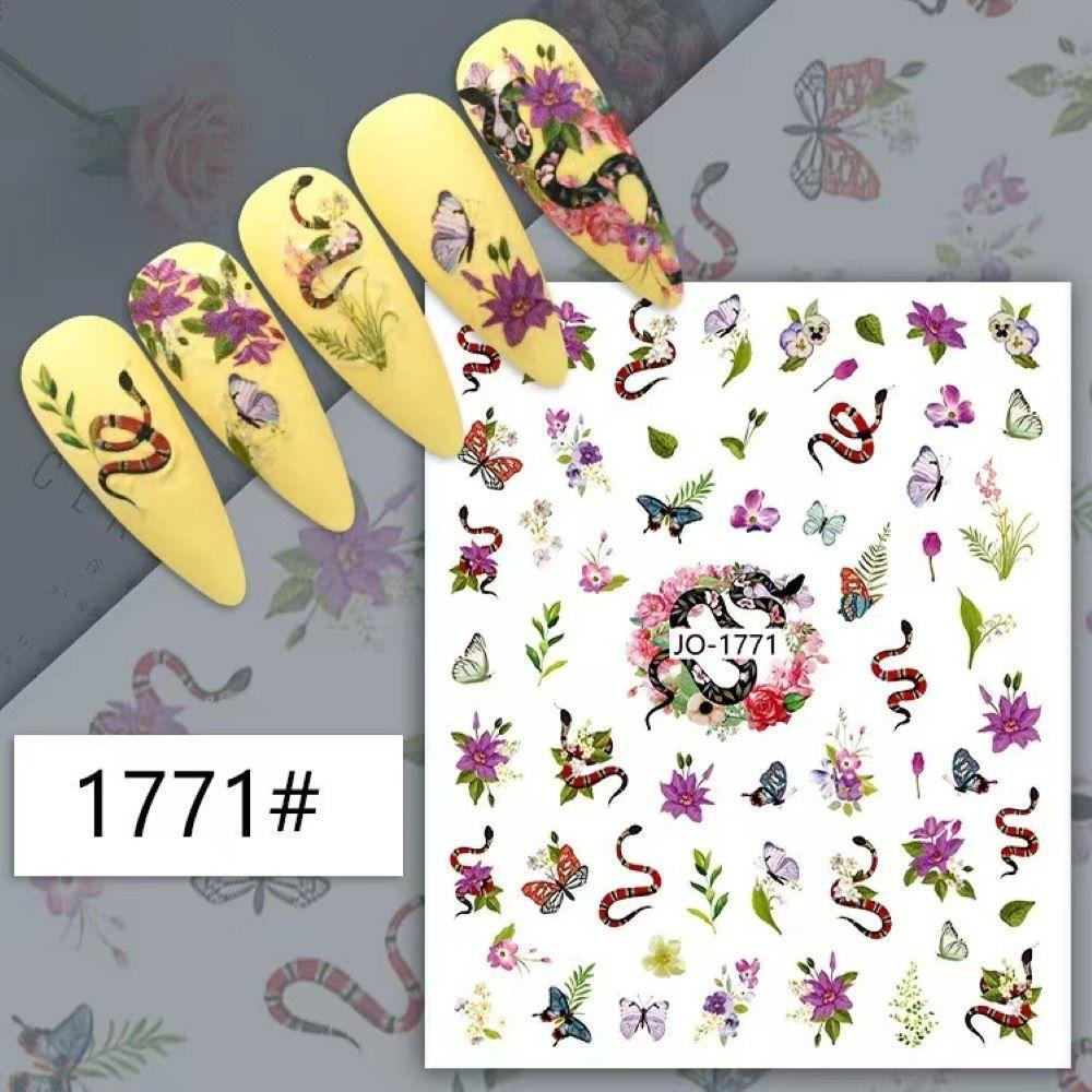 ROSE Sticker Dán Móng Nghệ Thuật Hình Bộ Xương Và Hoa