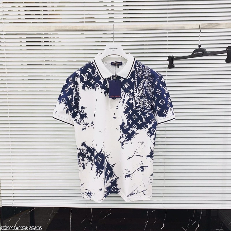 Áo polo nam cao cấp cộc tay LV loang màu cá tính - Áo thun cotton cộc tay cho nam chất đẹp