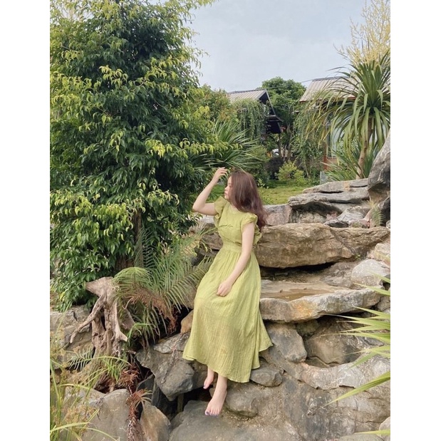 V821 - VÁY ĐŨI TƠ VIỀN REN TRÒN TAY BÈO 2 LỚP