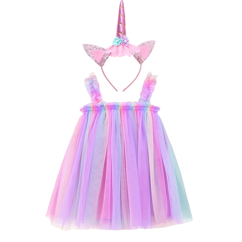 Đầm công chúa BCBL 2 dây vải tuyn màu cầu vồng thời trang hè cho bé gái 1-5 tuổi