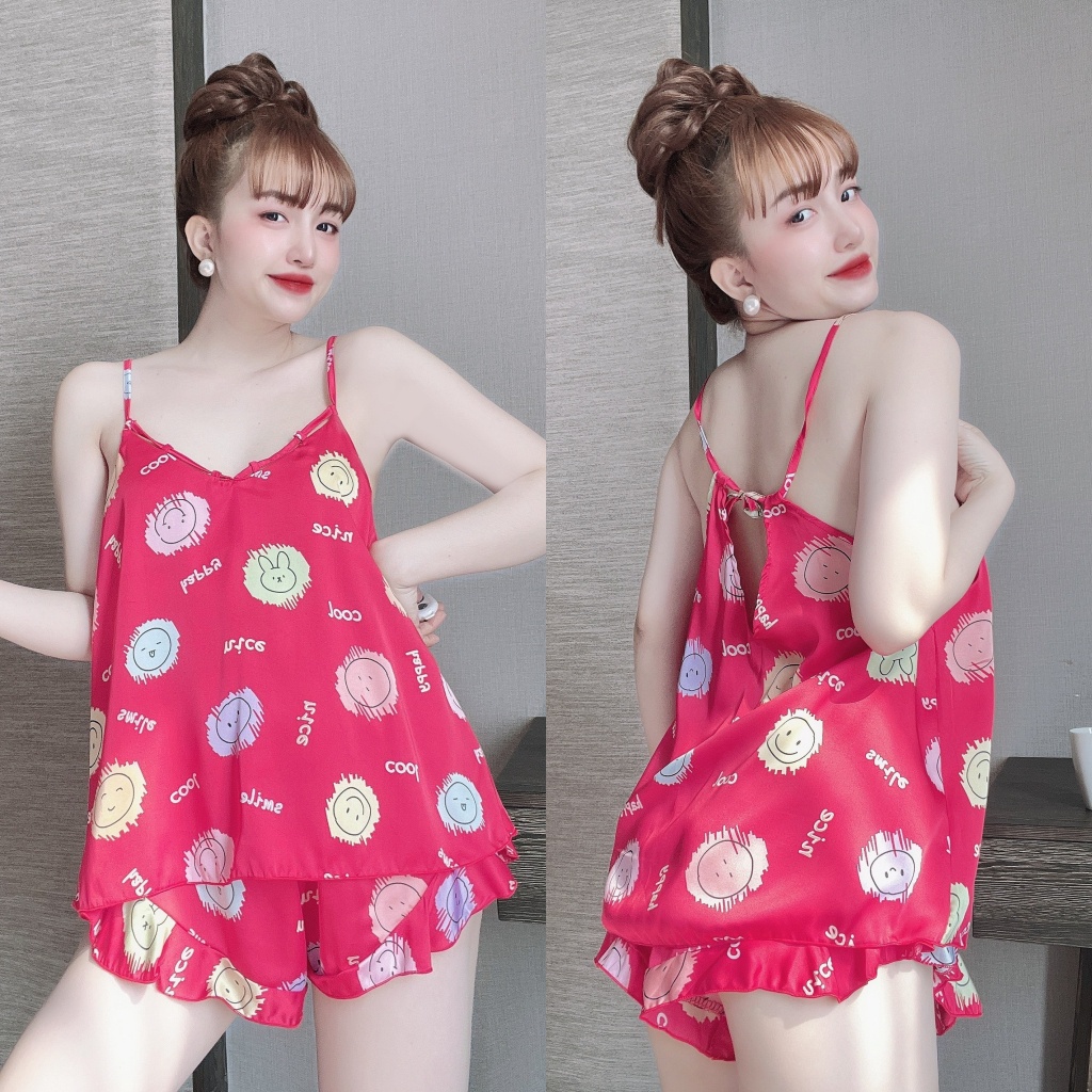 Đồ ngủ sexy 2 dây gợi cảm chất lụa latin mềm mát mặc ngủ thoải mái Freesize - Linqustore