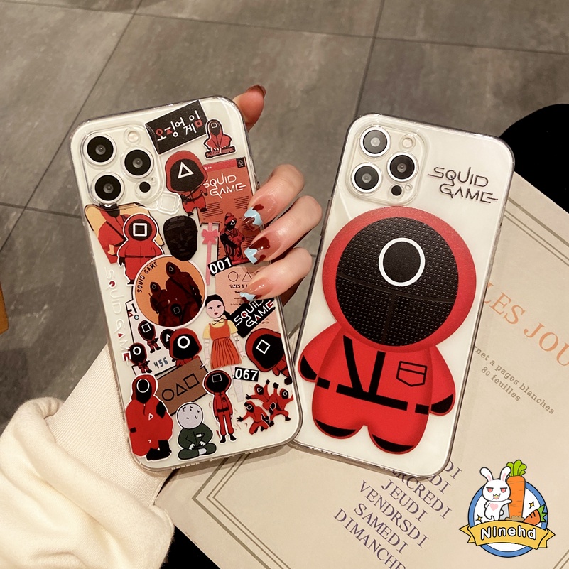 【Ready Stock】Cute Cartoon Squid Series Character Anti-dirty Phone Casing Transparent TPU Anti-drop Protective Cover for Samsung Galaxy A22 A32 A52 A72 A20s A12 M12 A82 S21 Ultra Plus