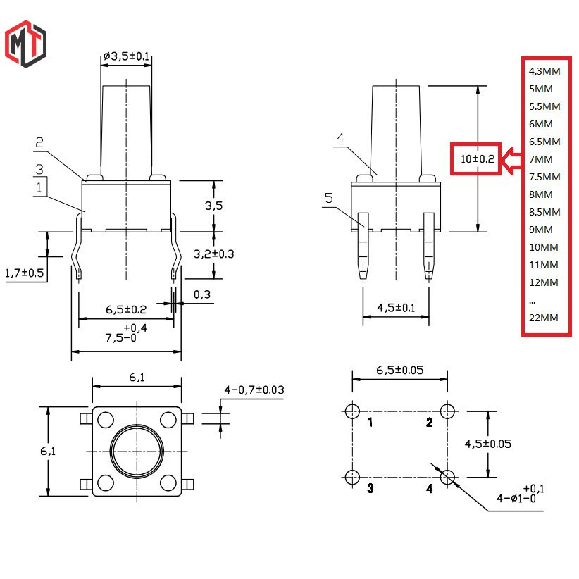 Nút nhấn 4 chân 6x6x13mm DIP