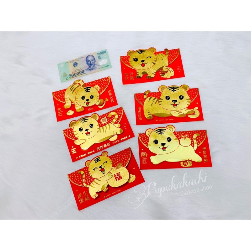 Set 6 bao lì xì CỌP VÀNG dáng phong bì sang trọng Tết Nhâm Dần 2022