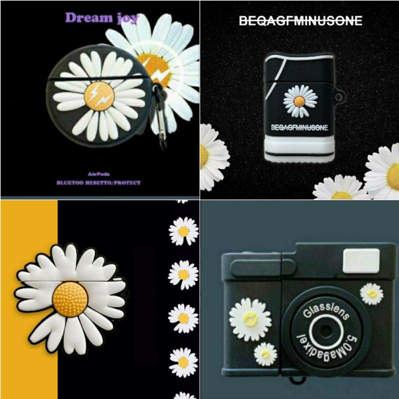 Case bảo vệ Airpods Pro/1/2/Huawei Freebuds 3 máy ảnh camera/ hoa cúc hở/ daisy peaceminusone tia sấm