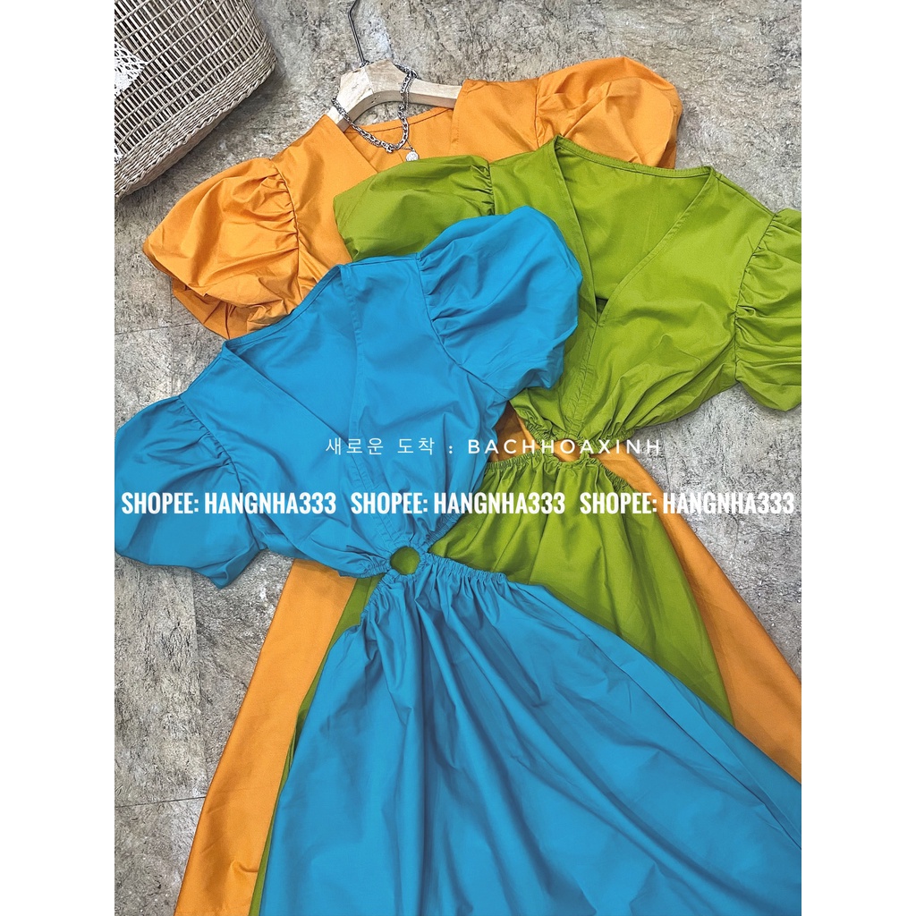 NEW || Đầm tay phồng khoét eo cổ V form dài sang chảnh mùa hè nhiều màu siêu xinh Ulzzang
