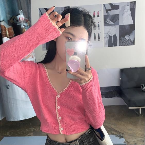 Áo cardigan ZHELIHANGFEI dệt kim tay dài cổ chữ V phong cách thời trang cho nữ