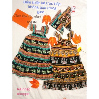 Set đầm váy thổ cẩm  kèm Turban cho bé gái