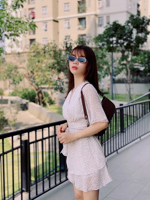 Jumpsuit họa tiết cột nơ eo dạo phố năng động cho nữ