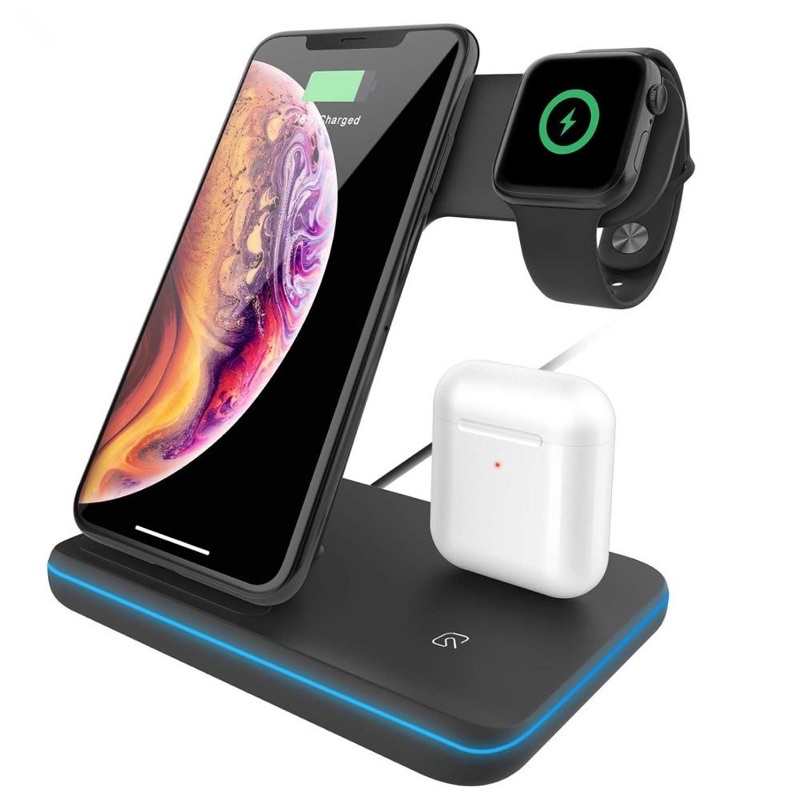 Đế sạc không dây 15W Qi hỗ trợ sạc nhanh cho iPhone Samsung S10 S9 Apple Watch Airpods