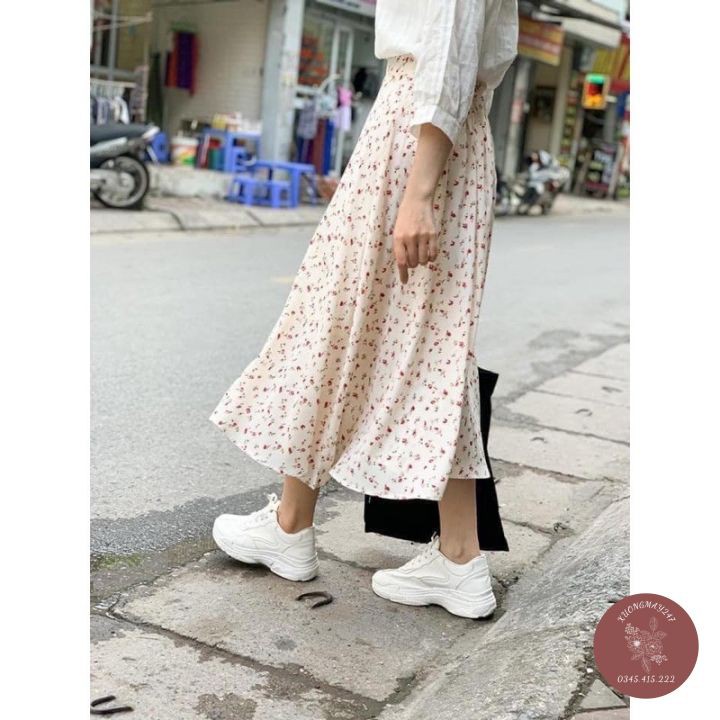 Chân Váy Hoa Nhí Vintage Nhiều Màu Hàng Quảng Châu - Chân Váy Dài Vintage Cạp Chun (có loại 2 lớp) | BigBuy360 - bigbuy360.vn