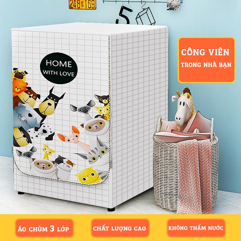 [Cao cấp 3 lớp]Áo trùm máy giặt cửa ngang - cửa đứng (đủ size 8-9-10-11-12 kg)