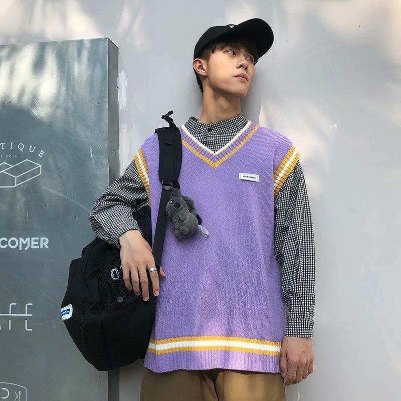 Áo khoác len không tay cổ chữ v phong cách Hàn quốc cho cặp đôi