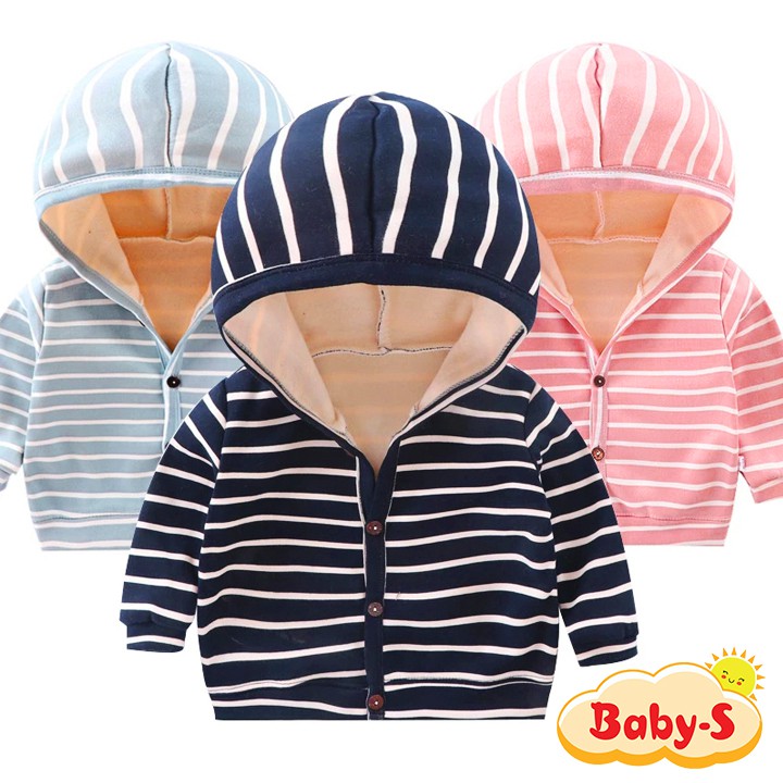 Áo khoác cho bé có mũ cài khuy kẻ sọc ngộ nghĩnh đáng yêu cho bé trai và bé gái từ 7 đến 15kg Baby-S – SAK022