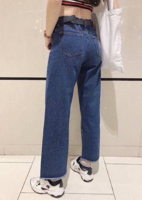 [Giá siêu rẻ] Quần baggy jeans ống loe lưng cao, 2 màu đậm nhạt, kèm ảnh thật
