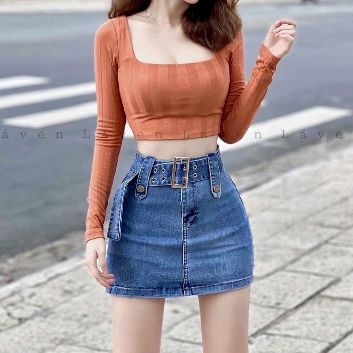Chân váy jean ngắn lưng cao phong cách thời trang cho nữ