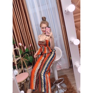 Sét bộ thổ cẩm 2 dây peplum