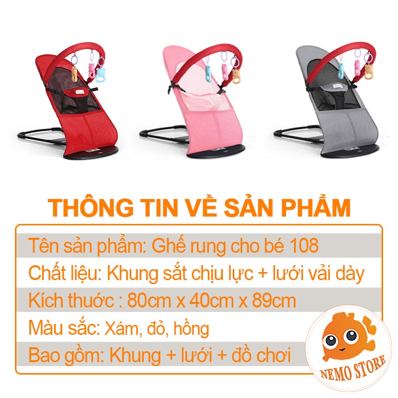 Ghế rung cho bé đa năng bập bênh - nhún theo chuyển động có đồ chơi cho trẻ ngủ loại chữ A cao cấp 108