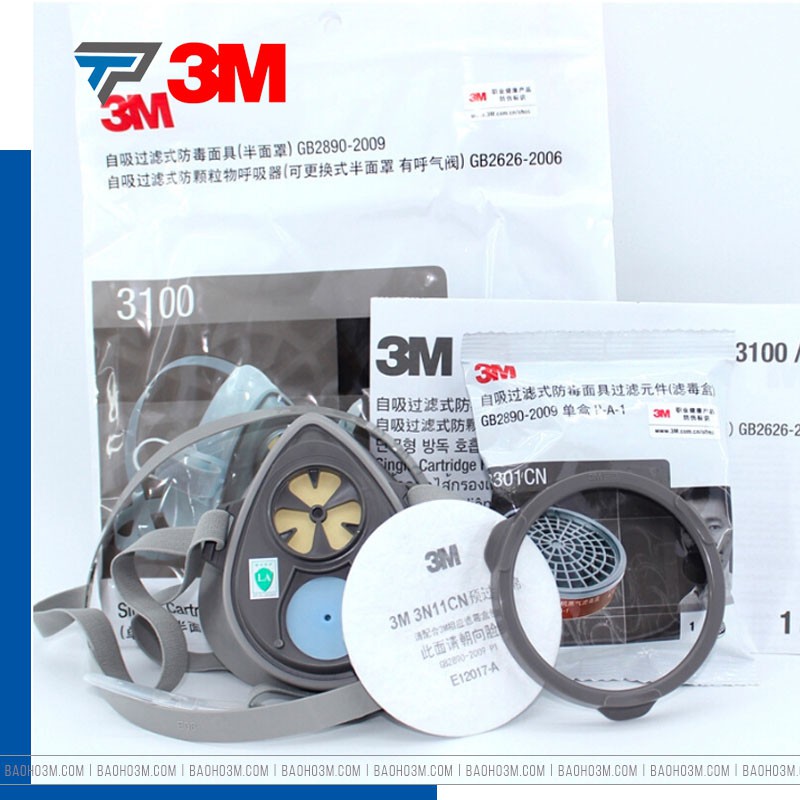 3M 3200 - Trọn bộ Mặt nạ phòng hóa chất phun thuốc trừ sâu, chất hóa học bảo vệ cơ thể 1 phin lọc