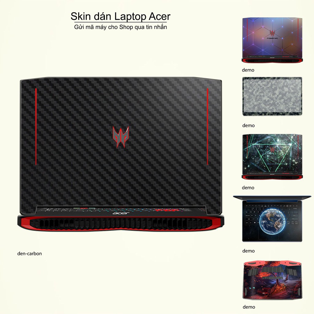 Skin dán Laptop Acer màu đen carbon (inbox mã máy cho Shop)